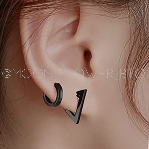 Punk Goth Triangle Huggie Hoop Earrings - Picture 7 of 10